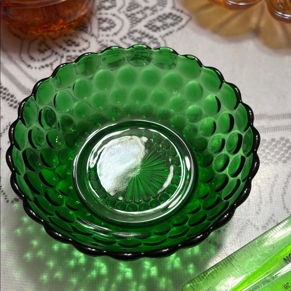 Green Glass Bowl hobnail vintage stunning Color